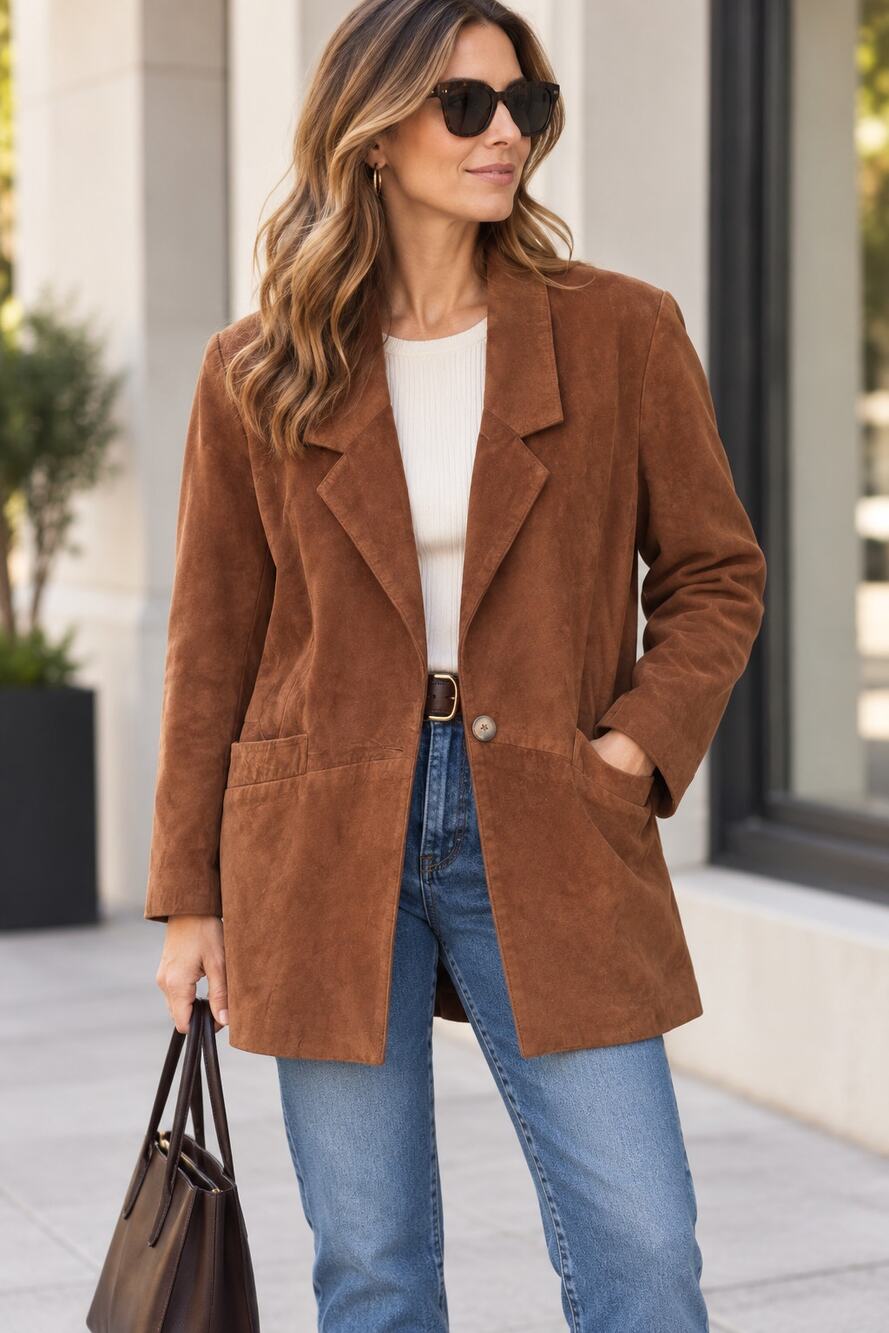 Vintage Bloomingdale's Caramel Brown Suede Blazer Jacket Size 6 Petite